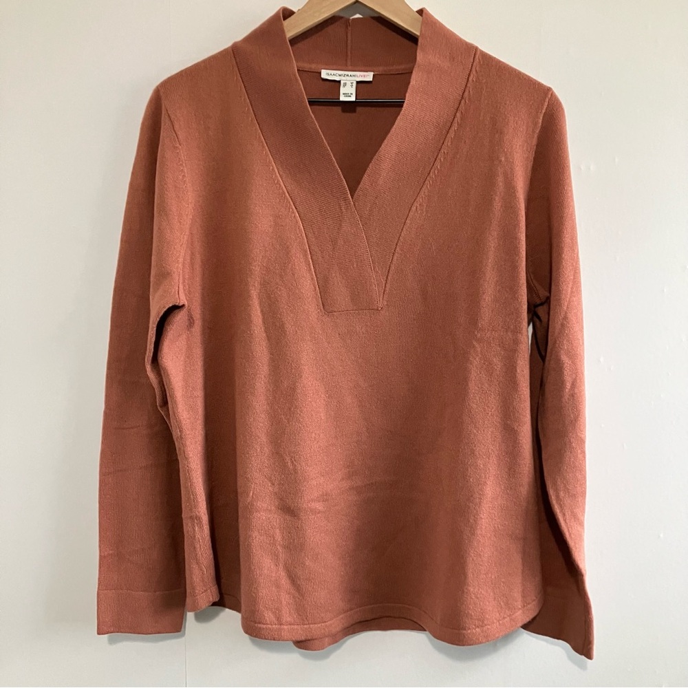 Isaac Mizrahi Women's V-Neck Sweater in Warm Rust Size Medium
